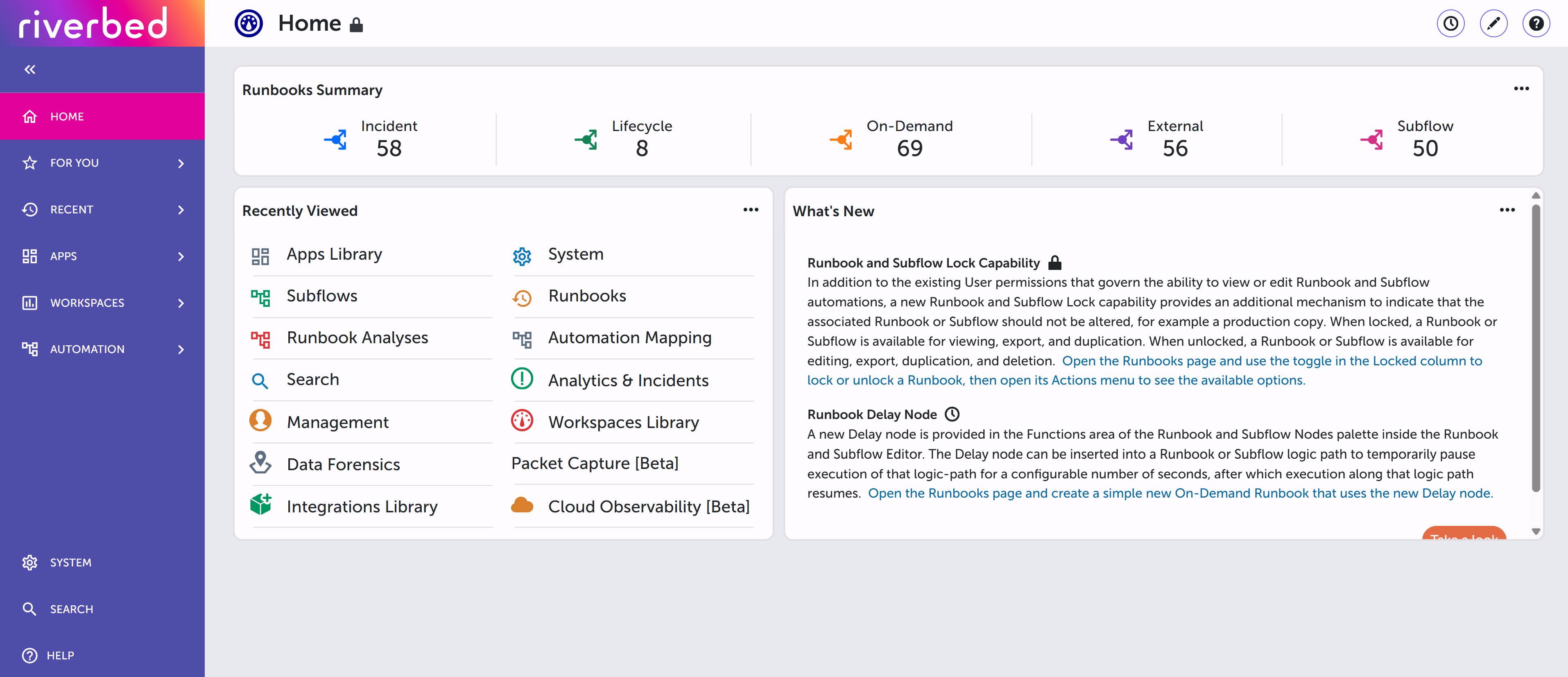 Home page in light mode, with a light main content area and the Orion left menu